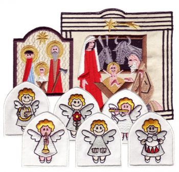 Set vánočních ozdobiček andělíčci a betlémy ve formě nášivek